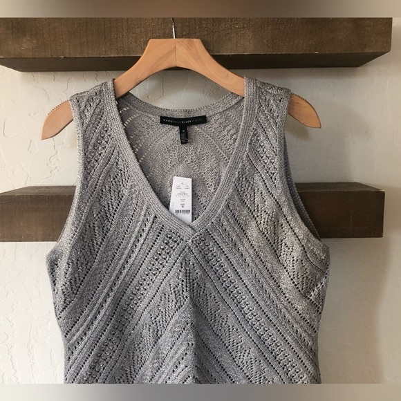 WHBM|Gray Silver thread Knit VEST, size medium, NWT•••Sleeveless sweater tank - Picture 7 of 16